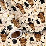 LeZakaa Funny Halloween Wrapping Paper Roll for Kids, Highland Cow Design with Witches Bats Pumpkins for Fall Party, Halloween Trick-or-Treat Gifts Decor, Mini Roll 17 in x 16.4 Ft