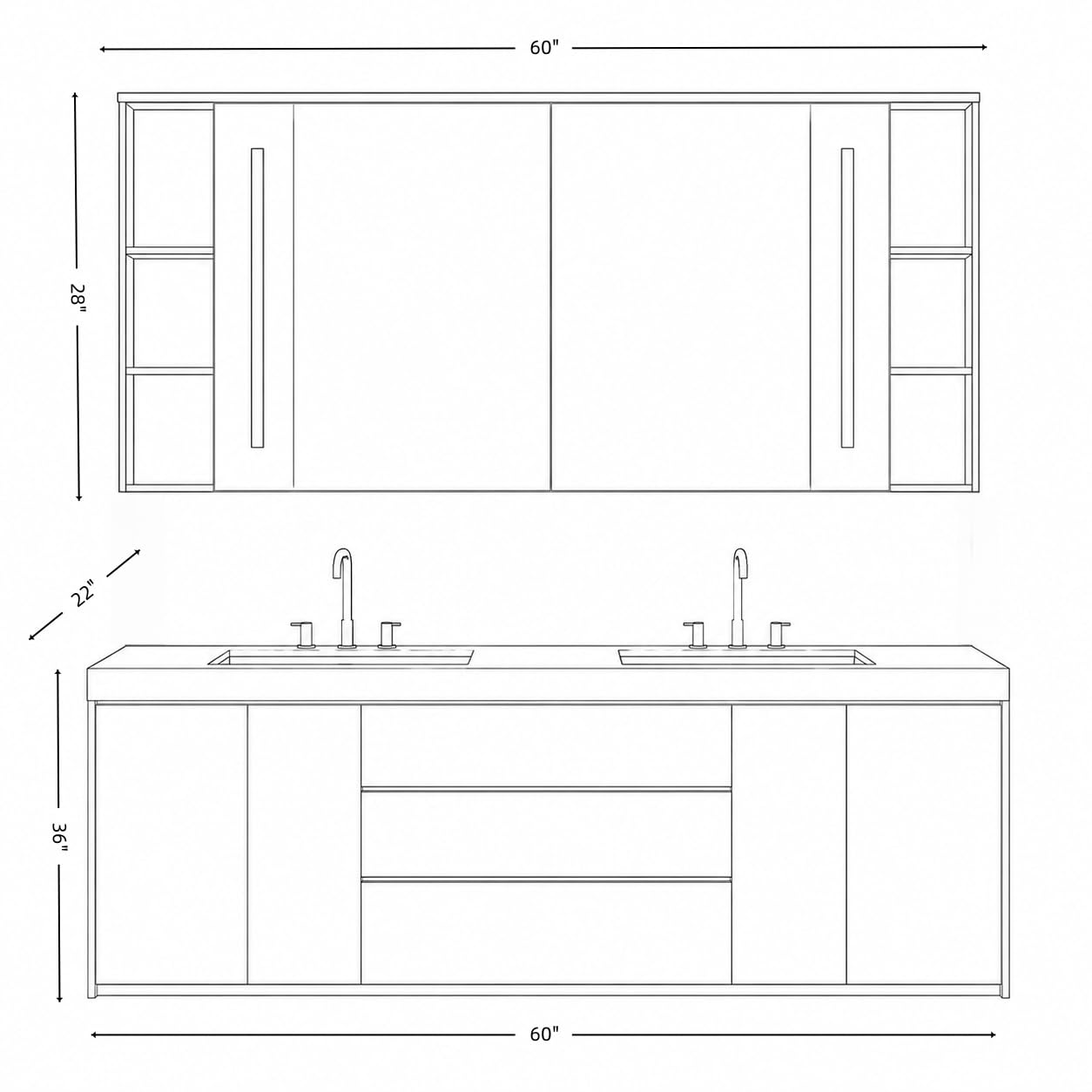 Meuble de salle de bain autoportant à double lavabo de 152,4 cm | Dessus en marbre moderne | Design incurvé | Grand espace de rangement | Bois imperméable | Finition personnalisable de luxe | Mise à
