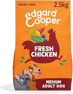 Edgard & Cooper Grain Free Dry Dog Food For Medium Breed Adult Dogs (2.5kg), Fresh Chicken, Balanced Fibre For Gut Health, With Apple, Sweet Potato, Kale and Blueberry, Never Meat Meal