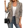 ELLEVEN Women’s Lapel Collar Plaid 2 Button Boyfriend Blazer Suit Houndstooth Work Office Blazer Jacket