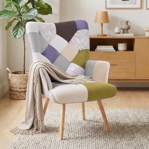 Joysoul Living Room Accent Chair, Modern High Back Armchair, Boho Patchwork Fabric...