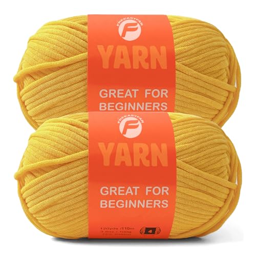 Image of 2x3.5Oz Beginner-Friendly Yarn for Crocheting and Knitting;Worsted-Weight Medium #4;Cotton Blend Yarn for Beginners with Easy-to-See Sitches,Great for Amigurumi DIY (Yellow, 2 Skein)