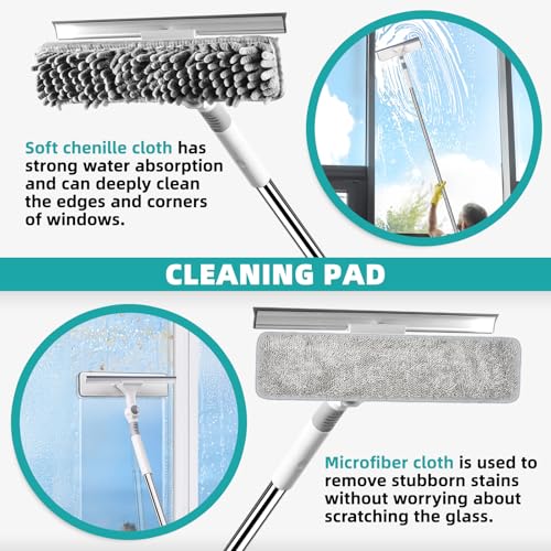 Image of 69 inch Window Squeegee with Extension Pole, 2 - in - 1 Rotatable Window Cleaning Squeegee Kit, Outdoor Window Cleaner for Hose, Cars & High Windows- 4 Pads, 2 Squeegee Blade