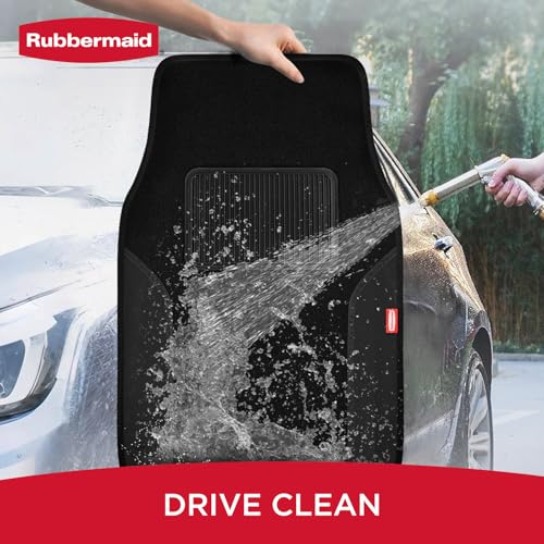 Rubbermaid Car Mats, Carpeted Floor Car Mat with Faux Leather & Built-in Heel Pad, Two-Tone Car Rug Floor Mats, Stylish Carpeted Floor Mats for Cars, Trucks & SUVs Black Color - image 5