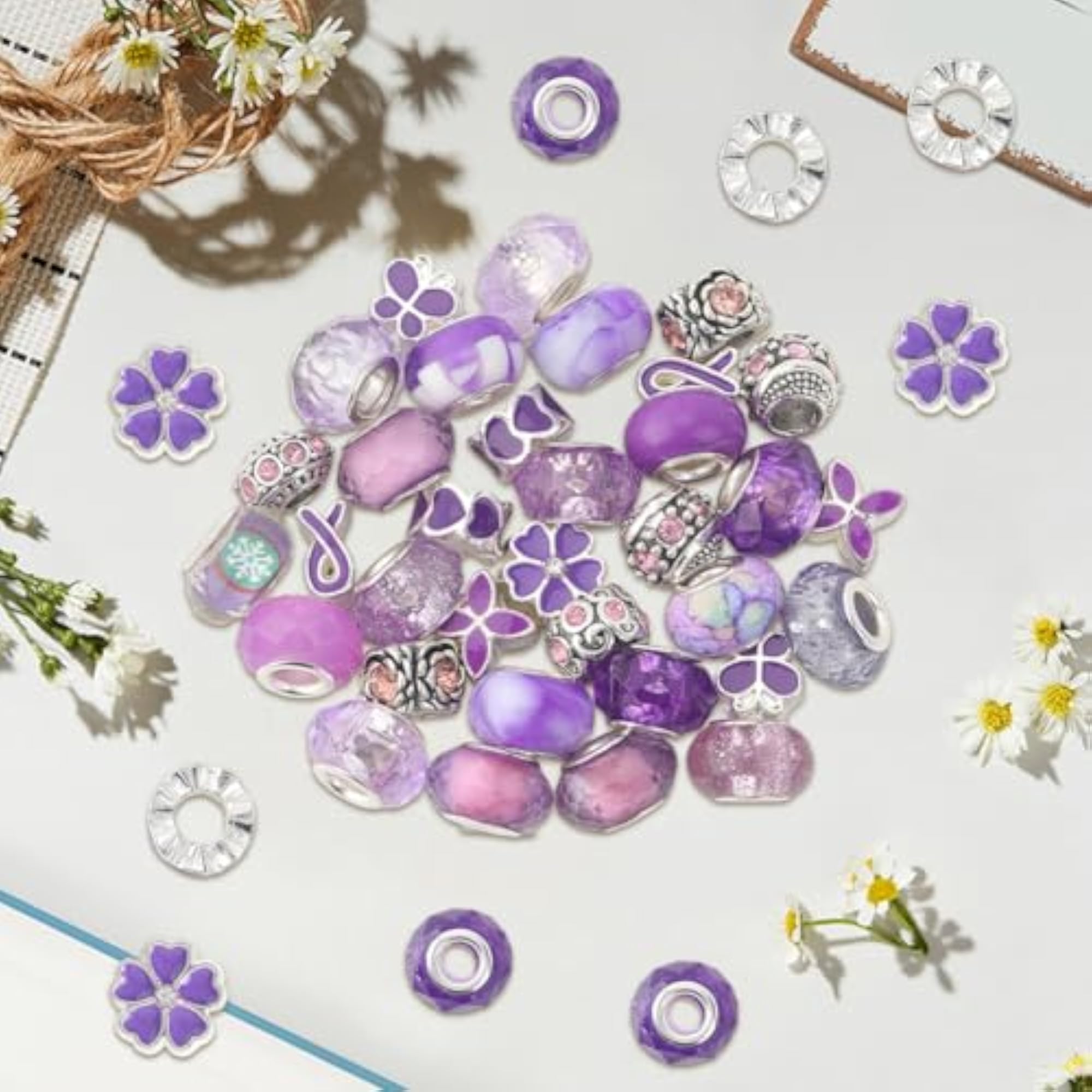 1 Box 50Pcs Purple Big Hole Beads European Beads for DIY Projects