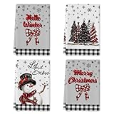 Voajocc Christmas Kitchen Towels and Dishcloth Sets,18x26 Inch Xmas Snowman Trees Christmas Dish Towels for Kitchen,Buffalo Plaid Kitchen Towels Christmas Winter Holiday Decoration Hand Towels
