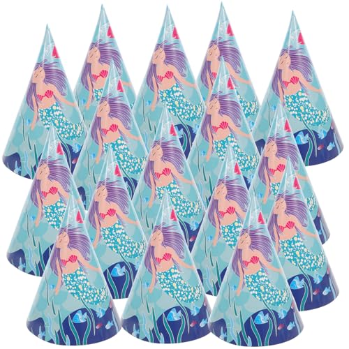 TINEASUR 16pezzi Cappellini Compleanno Tema Sirena Da Coni Colorati Per Festeggiamenti Decorazioni Per Feste Di Compleanno Per Shower Accessori Per Fotografie Festive