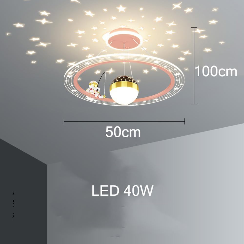 Plafoniera LED Astronauta per Camera dei Bambini con Proiettore Stelle Dimmerabile Rotondo Lampadario Moderno Lampada a Sospensione Plafoniera per Camera da Letto per Ragazzi per Ragazze Camer