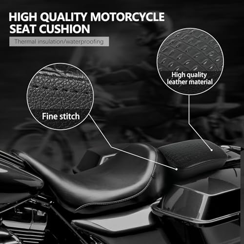 Image of DREAMIZER Black Crocodile Leather Pillion Passenger Pad Rectangular Motorcycle Solo Seat Universal Rear Cusion 8 Suction Cups Pillon Cushion Compatible with Harley Custom Chopper Cruiser