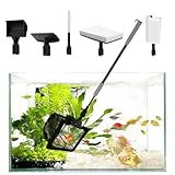 HSIFMATE Kit de limpieza mejorado para peceras, herramientas de limpieza de acuarios, removedor de algas, raspador, almohadilla de limpieza ajustable, mango largo y ajustable, juego de cepillos de
