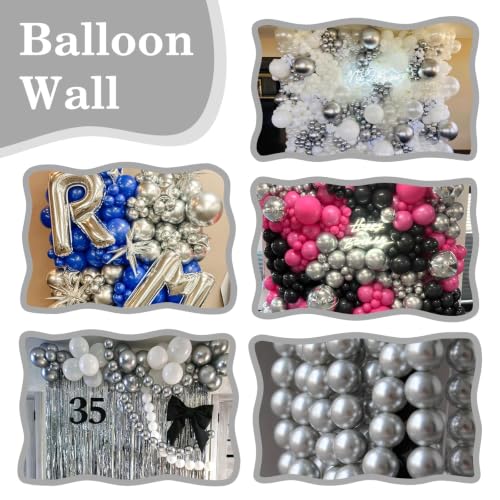 Image of Silver Link Balloons,60Pcs 6Inch Metallic Silver Latex Linking Balloons for Birthday Baby Shower Wedding Anniversary Party Decorations