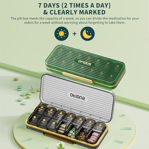 OFIDUS 14 Cellen 2 Keer per Dag Wekelijkse Pillenorganizer - Vochtbestendige AM/PM Dagelijkse Pillendoos, Verwijderbare 14 Dagen Pillendoos Geschikt Voor Reissieraden en Dagelijks (Groen) - Afbeelding 4