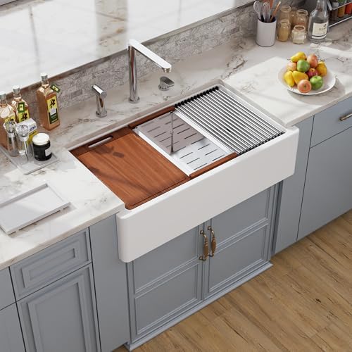 HugSleek Farmhouse Sink Workstation�AHugSleek �t�@�[���L�b�`���V���N�G�v���� �t�����g33x20�C���` �z���C�g����Z���~�b�N�ωΔS�y �t�@�[�}�[�V���N �A���_�[�}�E���g���b�W�A�N�Z�T���[ �V���O���{�E�� �J�E��