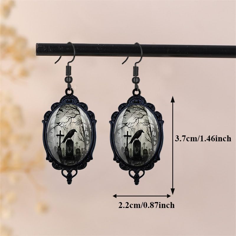 coadipress Goth Raven Cameo Earrings Necklace Set for Women Vintage Gothic Crow Cross Raven Pendant Necklace and Earrings Halloween Witch Costume Accessories Jewelry Gift - Image 4