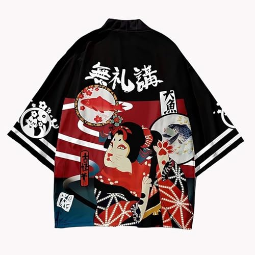 Image of LAI MENG FIVE CATS Women's Floral Print Loose Blouse Japanese Kimono Tops | Puff Sleeve,Cover up Top,Casual Cute Tops,Summer Cardigans 2026