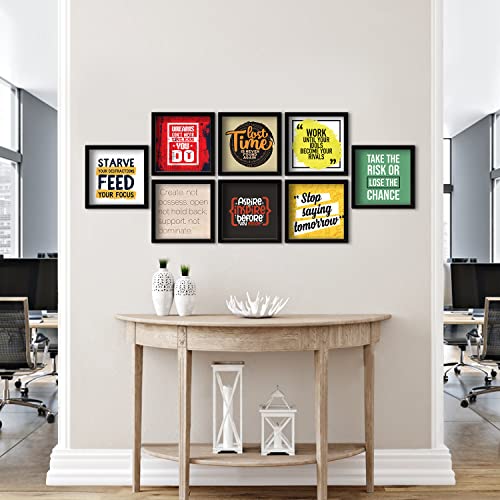 Image of PAPER PLANE DESIGN Motivational Quotes Wall Framed Posters, Office Wall Decor with Quotes.Set of 8 (10 x 10 Inch) (MDF POSTERS)