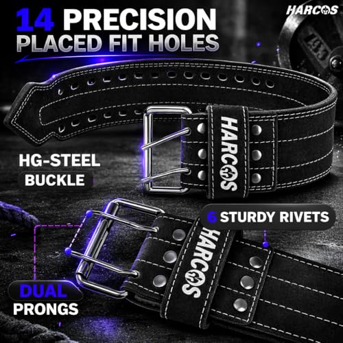 Image of Harcos Leather Weightlifting Gym Belt for Men & Women with Prone Buckle | Back Support Belt for Lifting, Squats, Deadlifts, Powerlifting & Strength Training | Adjustable Waist Workout Gym United states power lifting association & IPL Approved (Brown, XL)