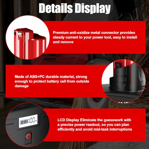 Image of Bonacell Upgraded 2Pack 9.5Ah Replacement for Milwaukee M12 Battery Lithium 12V Battery with LCD Display Compatible with 48-11-2401 48-11-2412 48-11-2411 48-11-2420 48-11-2410 Cordless Tools