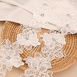 Organza Flower Trim 2 Yards 3D Pearl Beads Flower Lace Trim Embroidered Applique Sewing Craft for Sewing,DIY Crafts,Home Decor(White)