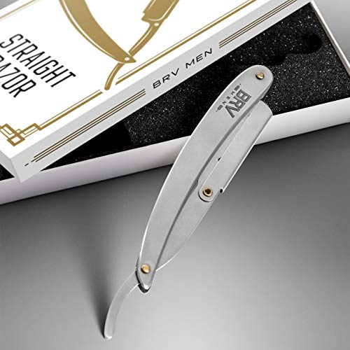 Brv Men Professional German Steel Straight Edge Barber Razor - 100 Lord Platinum Single Edge Razor Blades - 100% German Stainless Steel Shavette - Mens Shaving Knife - Silver #TOP1