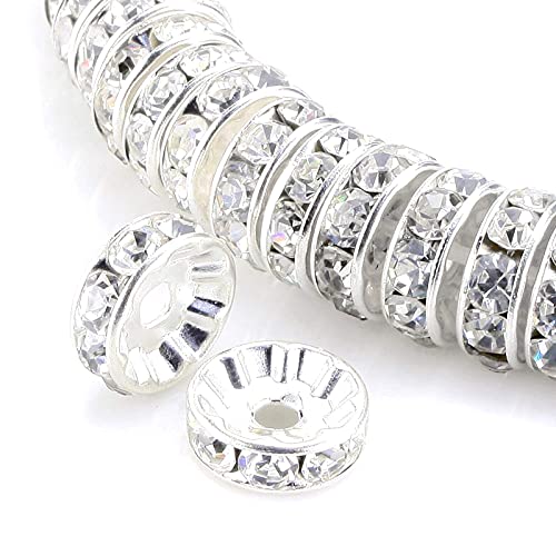 Weebee 100Pcs Rondelle Spacer Beads Crystal Charms Silver Plated Czech Rhinestone Loose Beads For Jewelry Making Diy Bracelets (White, 4Mm) #TOP2