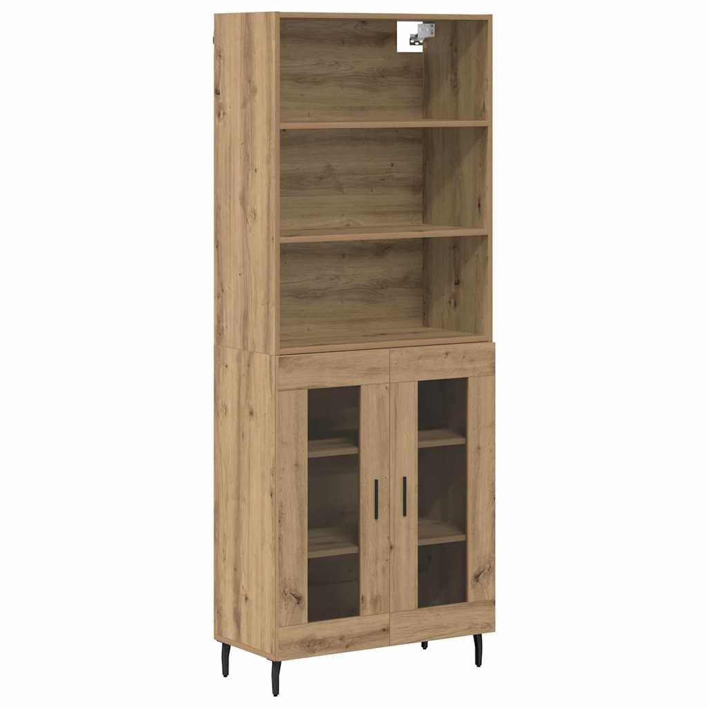 Meuble haut moderne avec pieds en métal en chêne artisanal, élégant avec compartiments de rangement, élégant avec support mural, en bois avec surface lisse, moderne