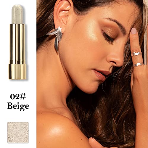Jutqut Highlighter Makeup Stick, Glow Stick Shimmer Cream Makeup Contour Stick, Moisturizing Waterproof Long-Lasting Face Glitter Highlighter Makeup Stick #02 Beige #TOP1
