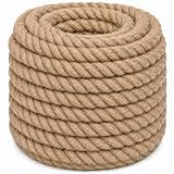 Natural Jute Hemp Rope (2 Inch x 50 Feet) Heavy Duty Manila Rope for Docks, Railings, Landscaping, Tug of War, Decorating