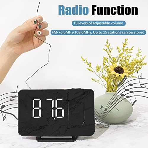 Projection Alarm Clock, Digital Alarm Clock Bedside Mains Powered Adjustable Brightness Large Display 180° Screen Projector Dual Alarms Snooze Clock with Progressive Volume for Bedroom, Office