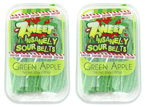 Zweet Insanely Sour Green Apple Candy Belts 10 Ounce (Pack Of 2) – Sour Kosher Candy, Halal Candy Belts – Resealable Pack Of Sour Licorice Belts #TOP27