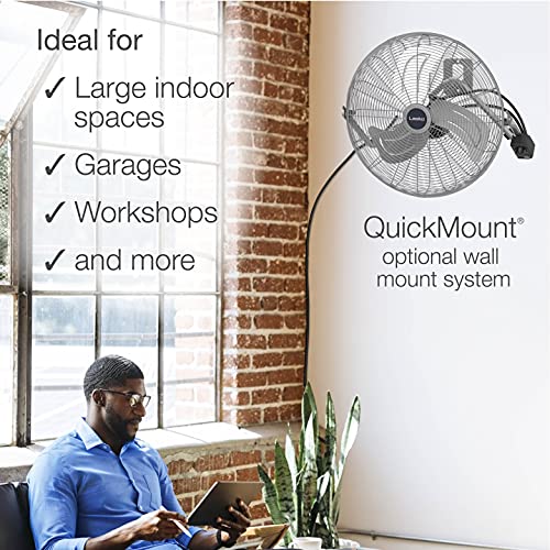 Lasko High Velocity Wall Mount Fan - Pivoting Head - 20" - 2265QM - Silver | 3 Speeds, Powerful Motor, Heavy-Duty, Electric Metal Wall or Floor Fan for Shop, Garage, Home, Bedroom Cooling, Easy Assembly - image 6