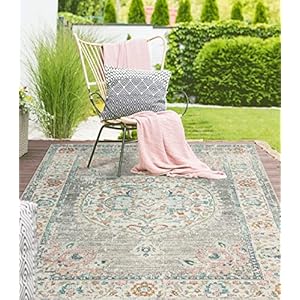 the carpet Palma, Robuust outdoor tapijt, modern design, weerbestendig en uv-bestendig, voor balkon, terras en serre, maar ook geschikt voor keuken of eetkamer, grijs-Oosters, 120 x 170 cm