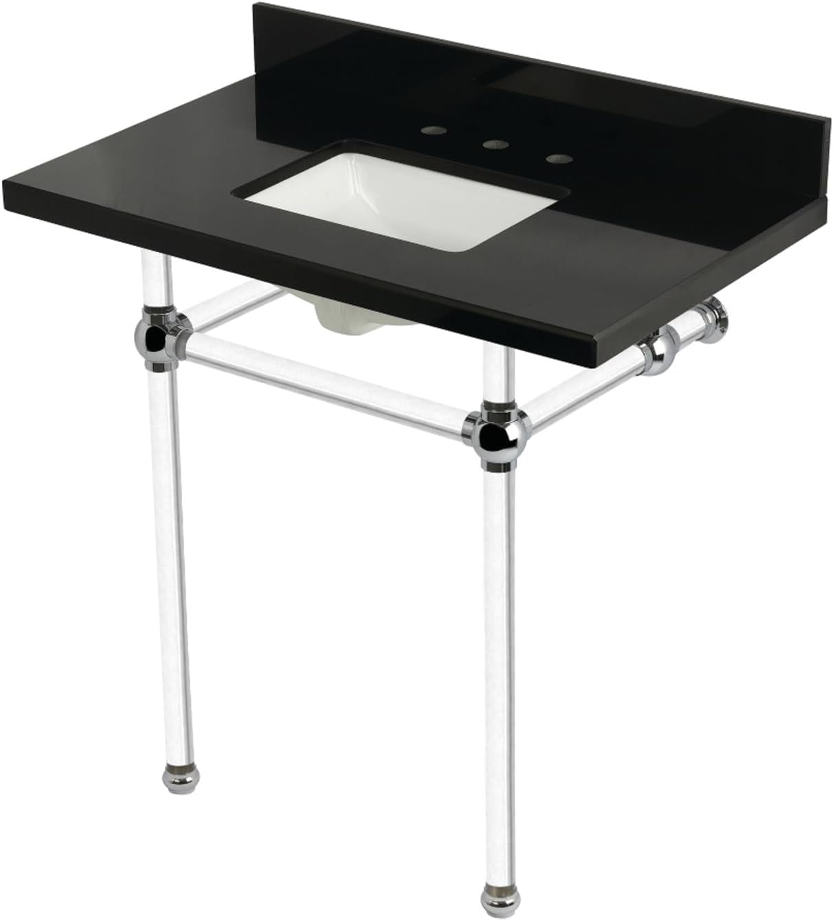 Kingston Brass KVPK36KASQ0 Templeton 36" Black Granite Console Sink with Acrylic Legs, Black Granite/Matte Black