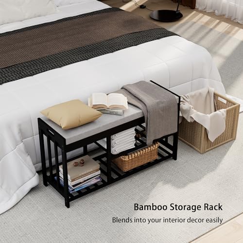 APRTAT 3-Tier Bamboo Shoe Rack Bench, Shoe Storage Organizer Bench, Entryway Benchs, Shoes Rack for Front Door Entrance, Entryway Bathroom Bedroom