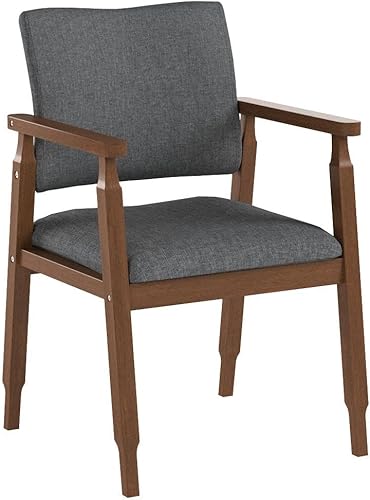 Miniatura 4 de thksbought Juego de 2 sillas de comedor modernas de nogal de mediados de siglo, brazo de madera, tela gris, cocina, cafetería, sala de estar, Juego
