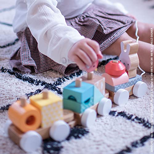 Image of Janod Pure 2-in-1 Beech & Cherry Wood Train Pull-Along & Activity Stacker for Motor Skills & Active Play
