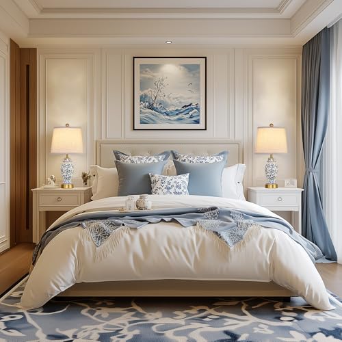 RORIANO Chinoiserie Ceramic Table Lamps Set of 2 for Living Room Bedroom Bedside, Traditional Blue and White Porcelain Classic Table Lamp for Nightstand Entryway, 2 LED Bulbs Included (Gold) RORIANO Chinoiserie Ceramic Table Lamps Set of 2 for Living Room Bedroom Bedside, Traditional Blue and White Porcelain Classic Table Lamp for Nightstand Entryway, 2 LED Bulbs Included (Gold)