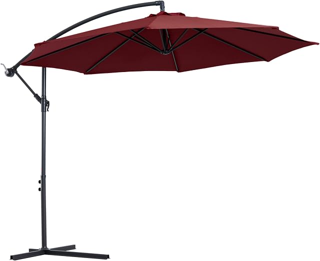 Outsunny 3(m) Garden Banana Parasol Hanging Cantilever Umbrella with Crank Handle, 8 Ribs and Cross Base for Outdoor, Sun Shade