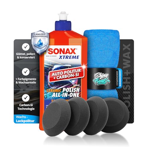 Politurset: SONAX XTREME Ceramic Polish All-in-One (500ml) Auto Politur mit Carnaubawachs + Applikator + Mikrofasetücher | mühelos und schnell zum perfekten Polierergebnis | 6-teilig