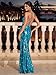 Figdaw Sequin Evening Gowns for Women Elegant Classy,Formal Rhinestone Dresses Sparkly Long Prom Dress with Slit(Blue,XL,RY0215)