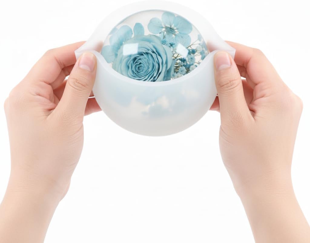 Zestaw foremek do kulek z żywicy silikonowej, białe, 8 cm + 9 cm, duże formy kulkowe do konserwacji kwiatów, odlewania żywicy epoksydowej, świec, produkcji mydła, rękodzieła, 2 szt. (8 cm + 9 cm)