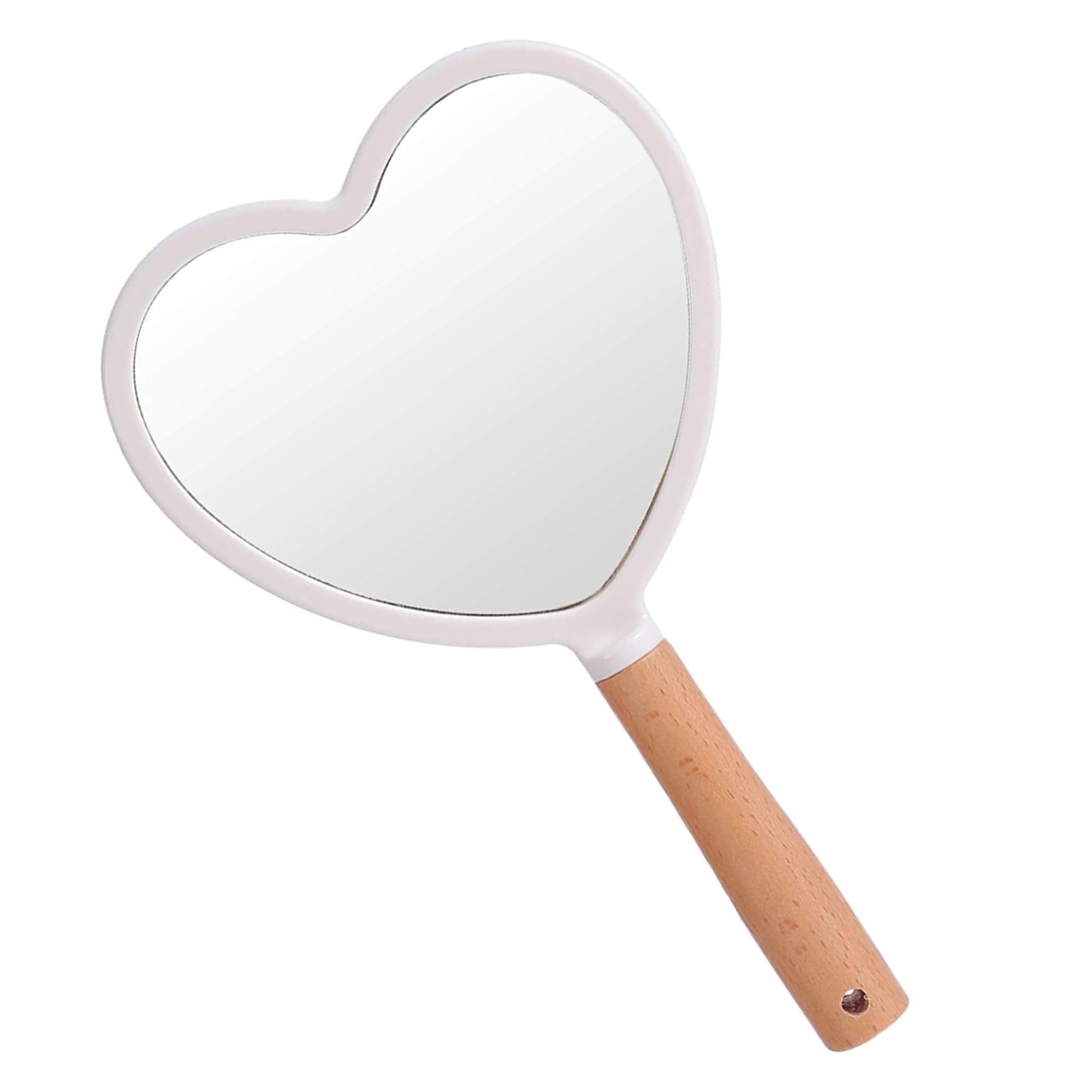 Hand Held Mirror with Handle for Makeup,Small Cute Wood Hand Mirror for Shaving with Hole Hanging Single-Sided Portable Travel Vanity Mirror for Men&Women (White, Heart)-image-37