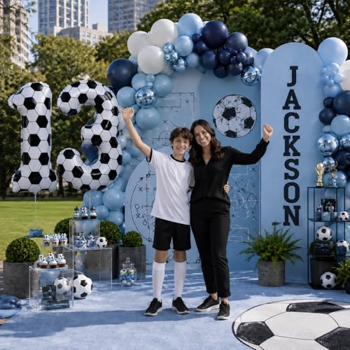 Soccer 13 Balloon Number, 40 Inch Soccer Number 13 Foil Balloon for Kid 13th Birthday Party Decor, Self Inflating White 13 Balloons for Boys Sport Theme Celebration Word Cup Anniversary Decorations by Froova - Used condition - Image 5
