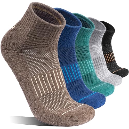 Natugloe 5 Paar Merino Wandersocken Damen Herren,Gepolstert Viertelsöckchen,Sneaker Socken Wollsocken,Outdoor-Sportsocken für Laufen Wandern Bergsteigen