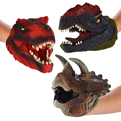 Dr Dingus Hand Puppets (Dinosaur - 3 Pack) - Tyrannosaurus, Velociraptor, Triceratops - Fun And Realistic Design - Ideal For Puppet Show, Kid Fun Toy #TOP6