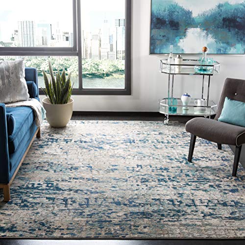 Safavieh Tapis Contemporain pour Salon, Salle à Manger, Chambre à Coucher - Madison Collection, Tapis à Poil Court, Gris et Bleu, 200 x 200 cm