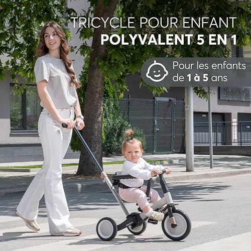 KikkaBoo Tricycle Bébé Évolutif 5 en 1 Flip, Vélo Enfant 1 à 5 Ans Convertible en Draisienne avec Siège et Guidon Réglables, Vert Militaire – vue 2