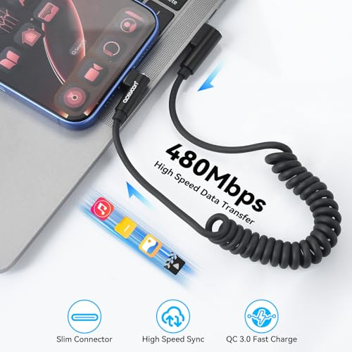 aceyoon 2 Pack Coiled USB C Cable, 90 Degree USB A to USB C Cable 60W USB Type C Charging Cord for CarPlay Compatible with iPhone 16 15 Plus/Pro/Pro Max, Samsung Galaxy S25 S24 S23 (2.5FT+ 4FT) by aceyoon - Image 5