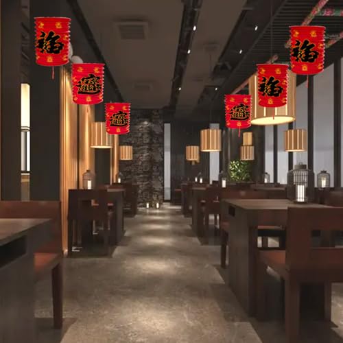 Image of 10PCS Chinese New Year Decorations 2026 Red Chinese Hanging Paper Lanterns Lucky Fu 6.3inch Hanging Red Paper Lamps for Lunar New Year Decorations 2026 Asian Hibach Spring Festival Party Decor