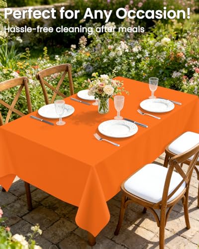 Image of LANLISA 4 Pack Orange Plastic Tablecloth Disposable, 54 x 108 Inch